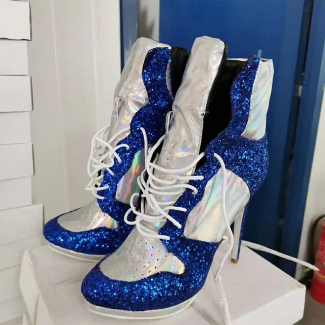 Plus Size 36-47 Lace Up Booties Ladies Round Toe Thin High Heels Shoes Woman Autumn Winter Party Ankle Boots Women
