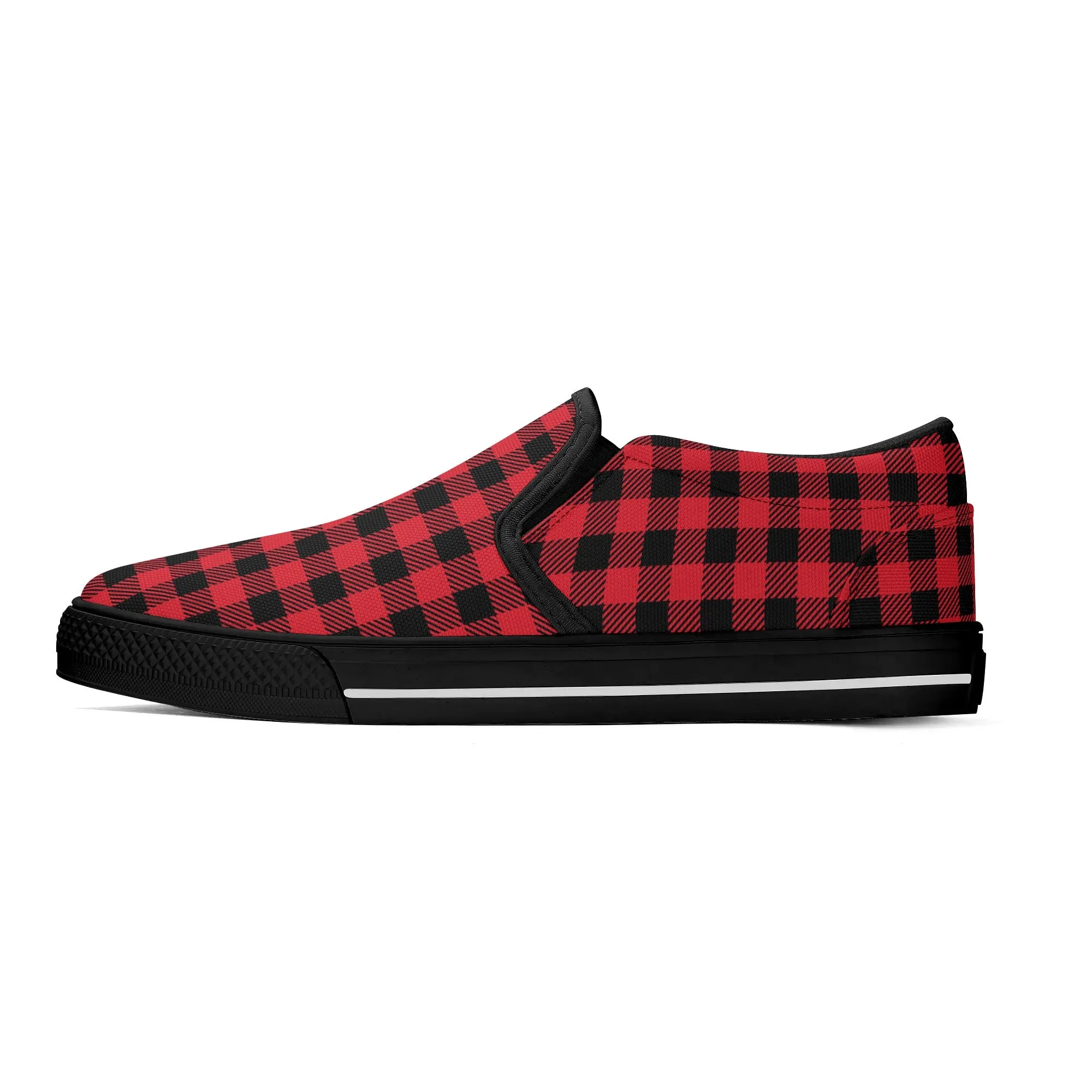 Red Buffalo Plaid Mens Canvas Slip On Shoes
